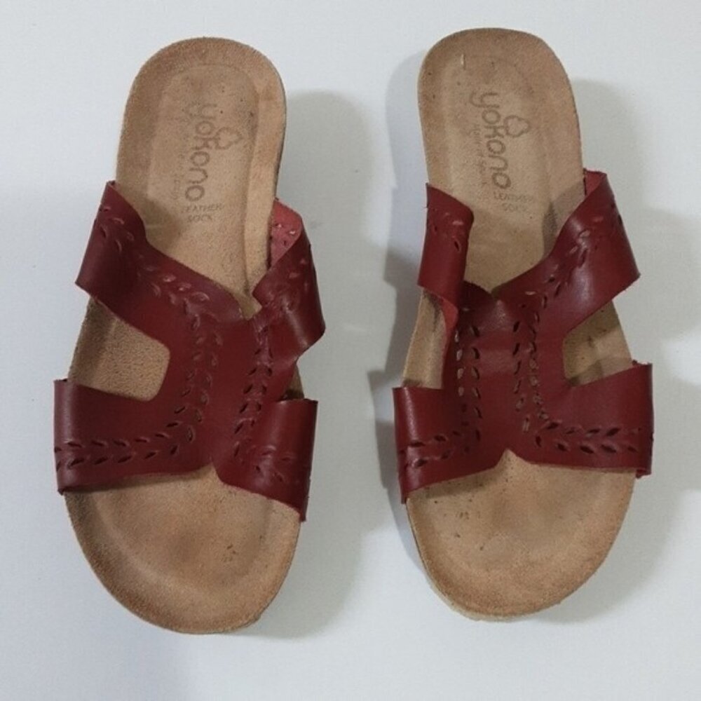 - Yokono  sandals women leather upper wedges 9.5  Casual vacation slip on beach
